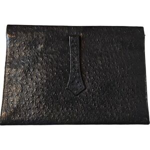 VTG Globe Trotter Travel Bag Pebbled Leather Black Zip Closure Jewelry  10"